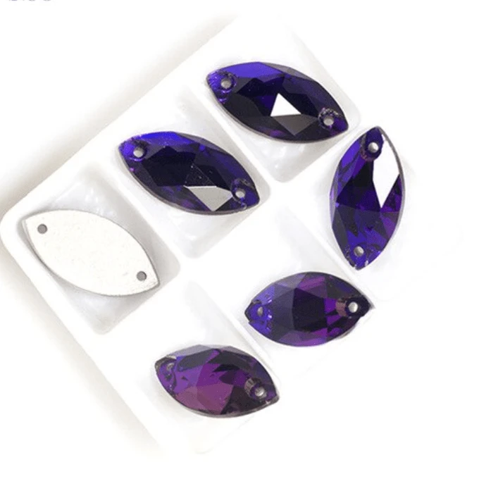 Sundaylace Creations & Bling Fancy Glass Gems 9*18mm Violet Purple Flame Navette, Sew on, Fancy Glass Gems