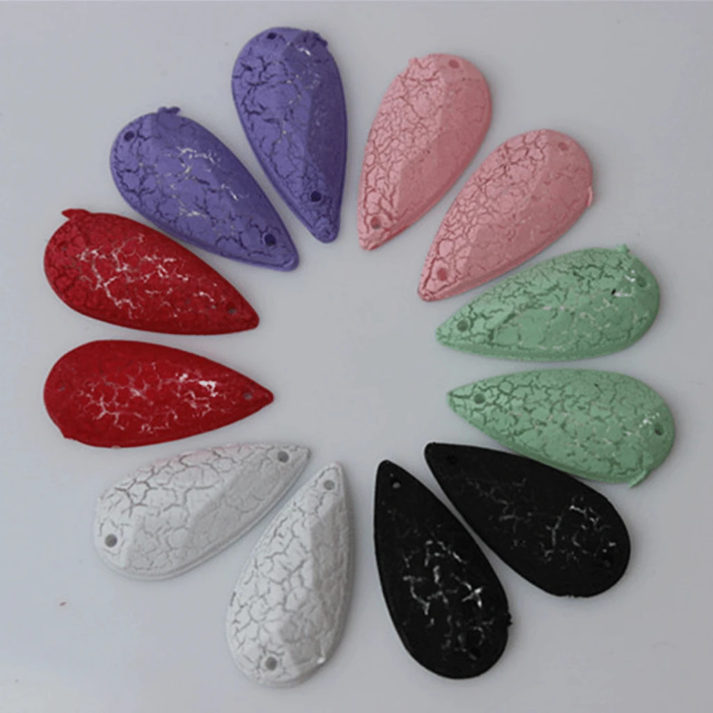 9*19mm, Red, Cracked Matte Chalk Textured Long Teardrop, Sew on, Resin Gems, Resin Gem, (Sold in Pair)