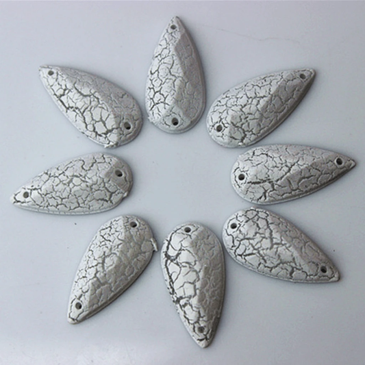 Sundaylace Creations & Bling Resin Gems White 9*19mm Cracked Matte Chalk Textured Long Teardrop, Sew on, Resin Gems (Sold in Pair)