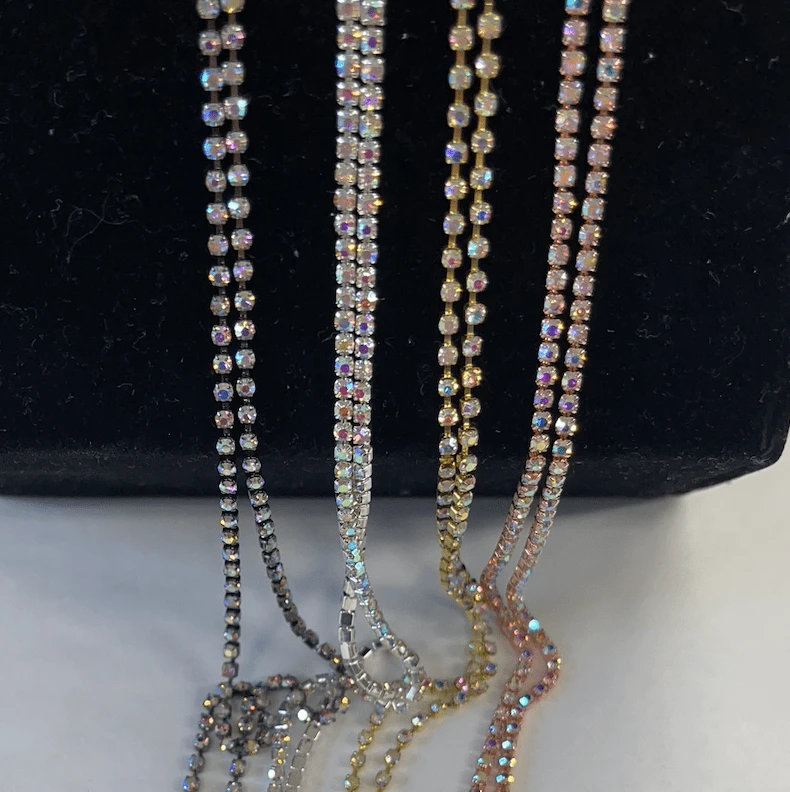 Sundaylace Creations & Bling Promotions "AB Bling Mix" 4 x 1 yard Ss6 Mixed Coloured Metal Rhinestone Metal Set, Black Friday Promotions (Sold in 36")