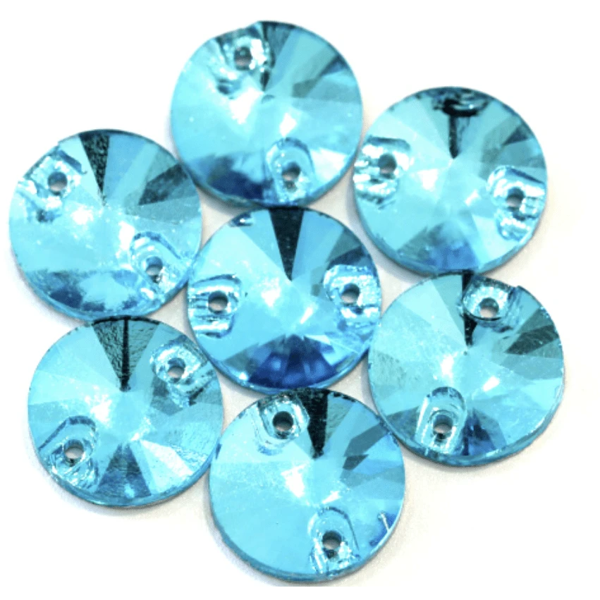 Sundaylace Creations & Bling Glass Gem 10mm Aqua Rivoli Glass Gem, Sew On gem, in 8mm, 10mm, & 12mm