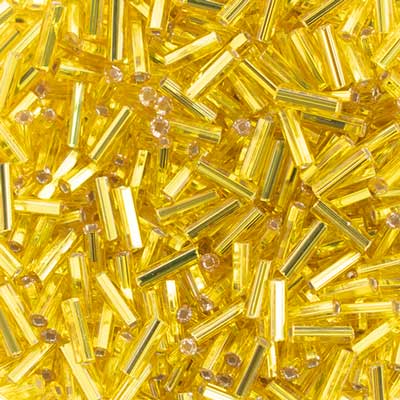 Preciosa Bugles Beads BUGLES Opaque Yellow Silver Lined, #3