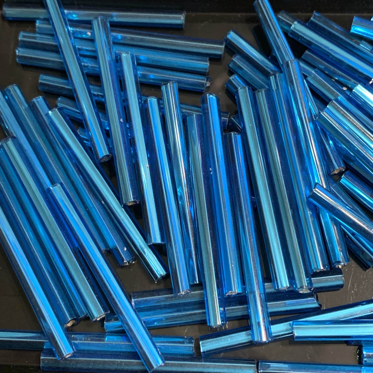 Sundaylace Creations & Bling Bugles Beads BUGLES Silver Lined Aqua, Long Tubes, 30mm