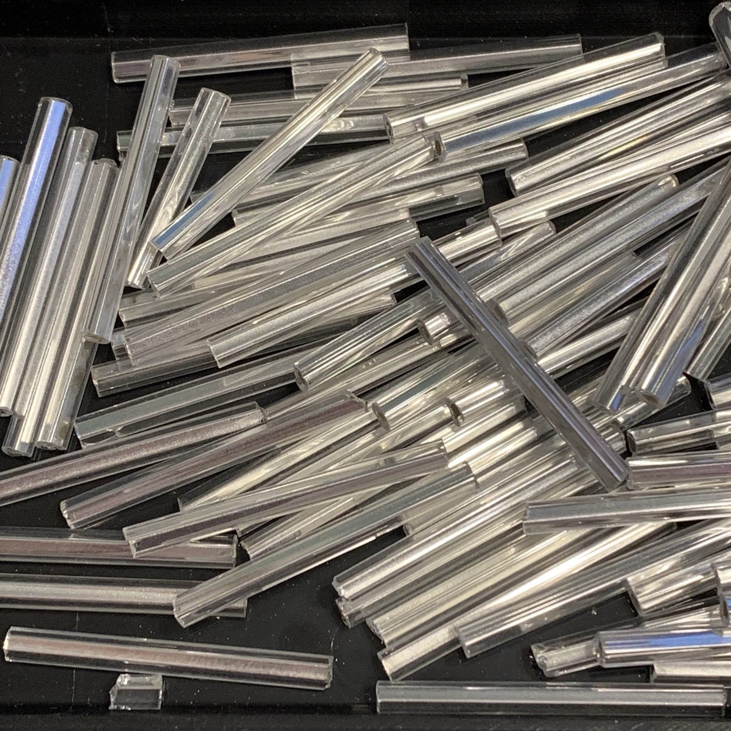 Sundaylace Creations & Bling Bugles Beads BUGLES Silver Lined Silver Crystal, Long Tubes, 25mm