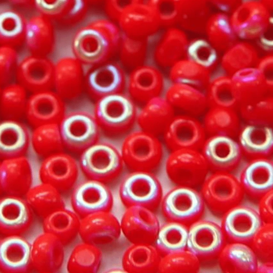 Charlotte Cut *Premium SHEEN India Seed Bead- Opaque Light Red Aurore Boreale (AB) *10g Hank* Charlotte Cut Seedbeads