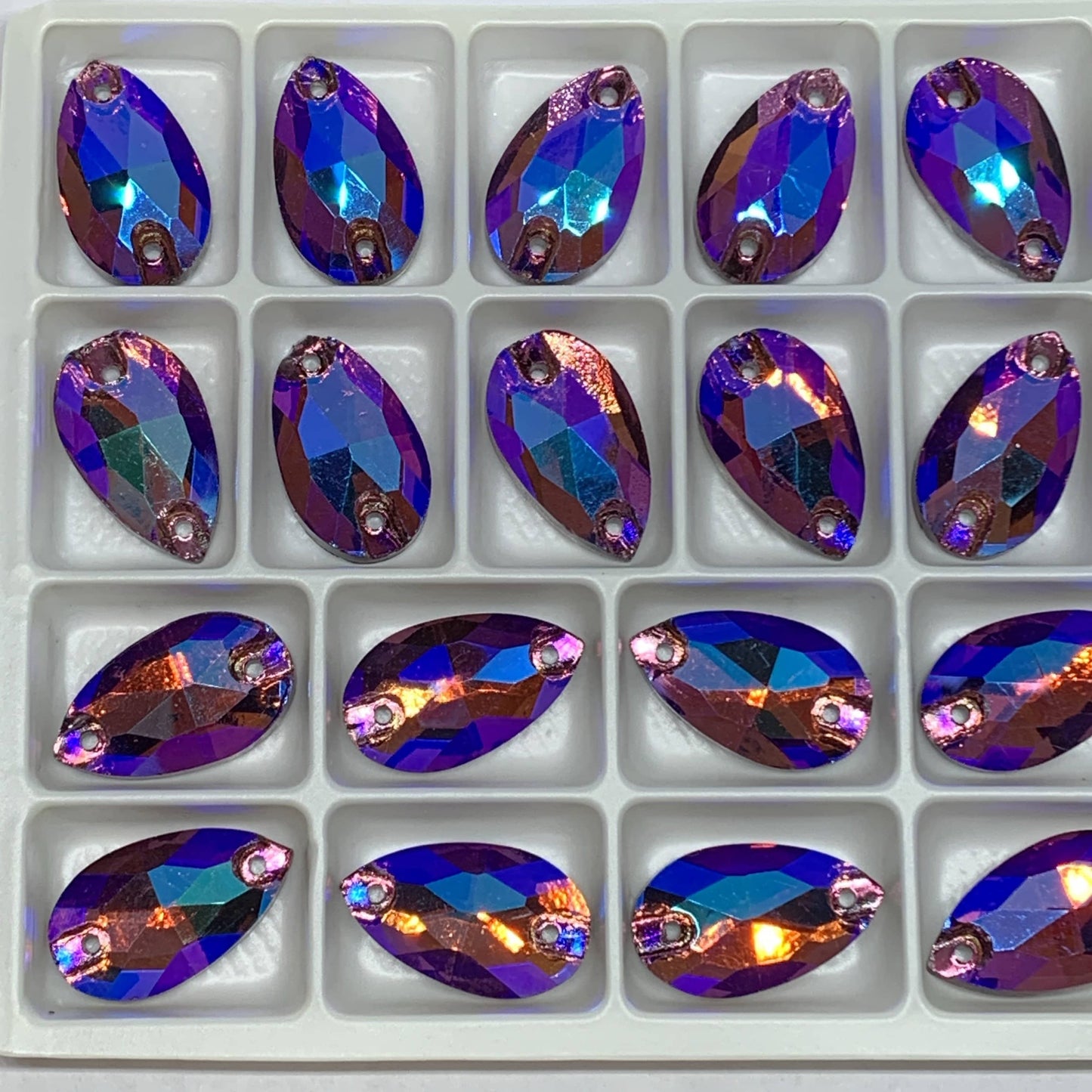 Sundaylace Creations & Bling Glass Gem Light Amethyst/Burgundy AB finish, Teardrop shaped, Sew on, Glass Gem in 11*18mm or 13*22mm