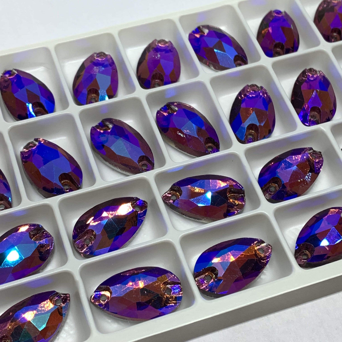 Sundaylace Creations & Bling Glass Gem Light Amethyst/Burgundy AB finish, Teardrop shaped, Sew on, Glass Gem in 11*18mm or 13*22mm