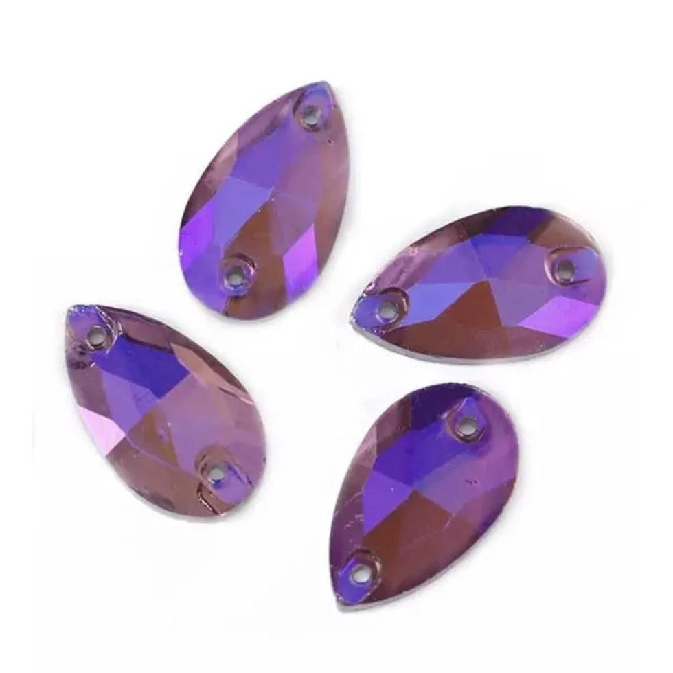Sundaylace Creations & Bling Glass Gem 13x22mm Light Amethyst/Burgundy AB finish, Teardrop shaped, Sew on, Glass Gem in 11*18mm or 13*22mm