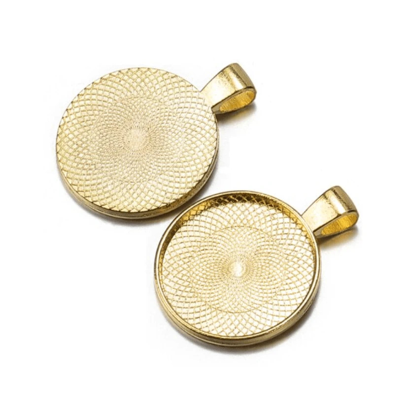 Sundaylace Creations & Bling Basics Gold 25mm Metal Keychain/Necklace with as 25mm for Cabochon Base *Sold in 10 pcs*