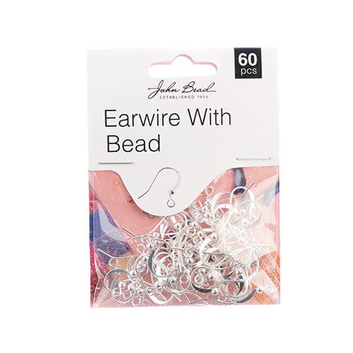 Sundaylace Creations & Bling Basics Must Have Findings - Earwire w/Bead Silver 60pcs, Earring Finding, New Beader Basics