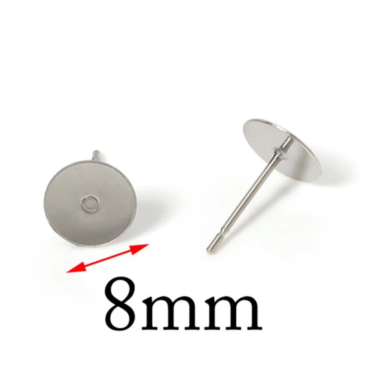Sundaylace Creations & Bling Basics 8mm Nickel-Free Rhodium Surgical Stainless Steel *100 pcs* Nickel Free Surgical Steel Stud Earring Findings in Rhodium or Silver Colour *20 Pieces