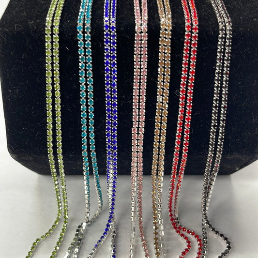 Sundaylace Creations & Bling Promotions "Silver Rainbow Mix" 7 x 1 yard Ss6 Mixed Coloured Metal Rhinestone Metal Set, Black Friday Promotions (Sold in 36")