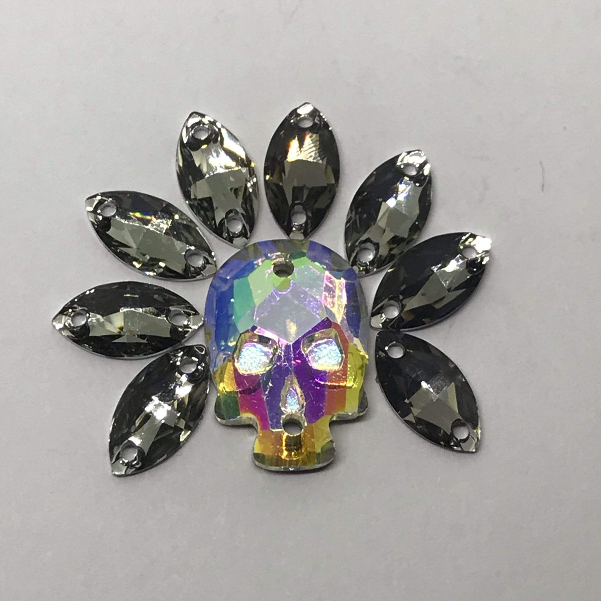 Sundaylace Creations & Bling Fancy Glass Gems Skull Shaped Glass Gem, Flatback, Sew on Gem, in multiple colours