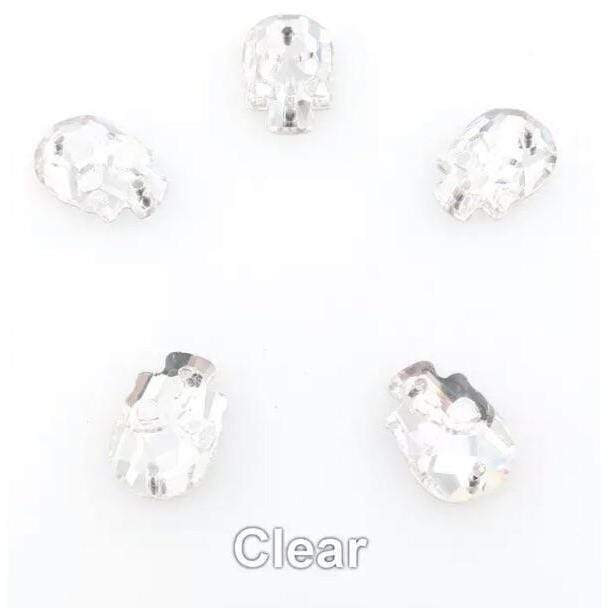 Sundaylace Creations & Bling Fancy Glass Gems Crystal Clear Skull / 18mm Skull Shaped Glass Gem, Flatback, Sew on Gem, in multiple colours