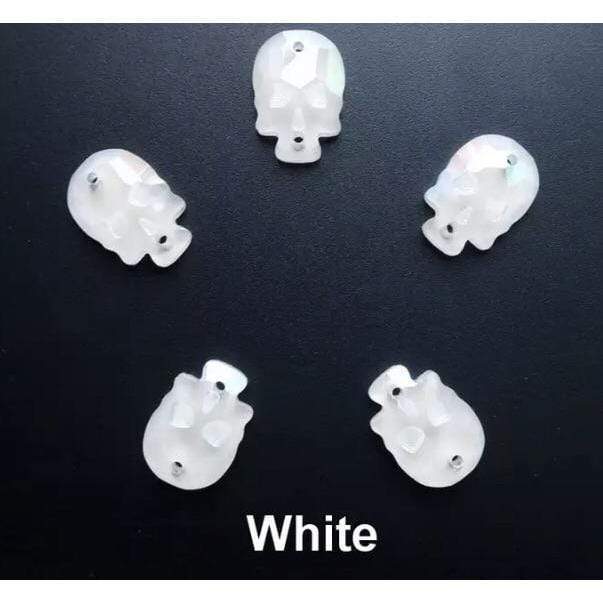 Sundaylace Creations & Bling Fancy Glass Gems White Jelly Skull / 18mm Skull Shaped Glass Gem, Flatback, Sew on Gem, in multiple colours