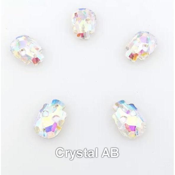 Sundaylace Creations & Bling Fancy Glass Gems AB Skull / 18mm Skull Shaped Glass Gem, Flatback, Sew on Gem, in multiple colours