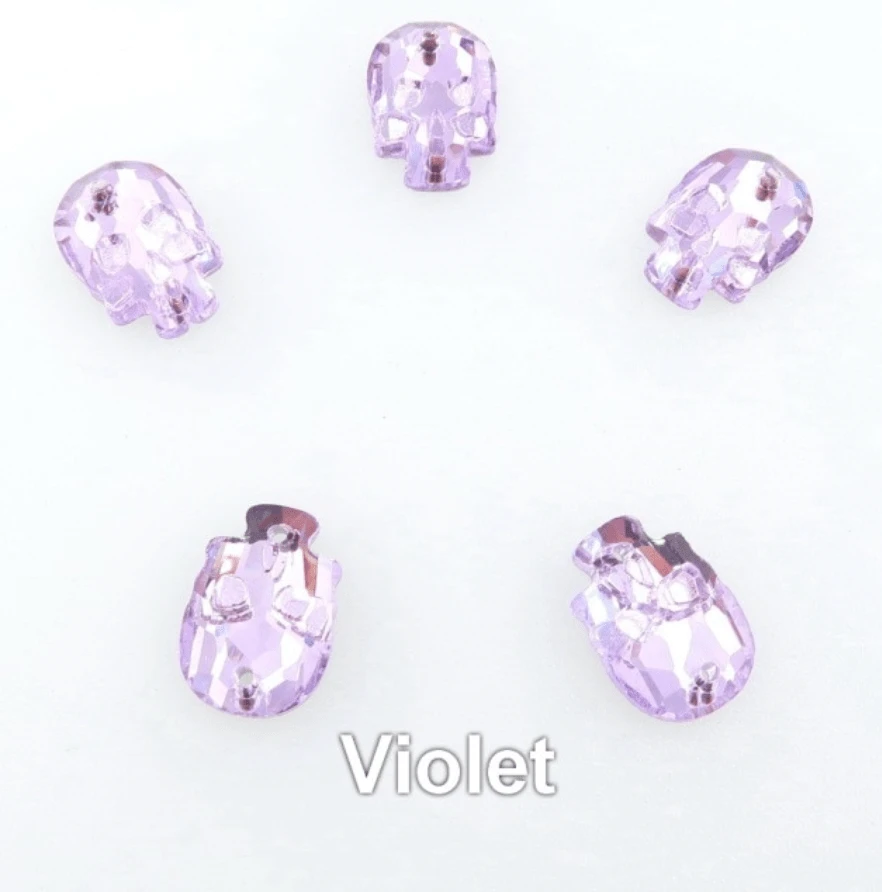 Sundaylace Creations & Bling Fancy Glass Gems Light Purple Skull / 14mm Skull Shaped Glass Gem, Flatback, Sew on Gem, in multiple colours