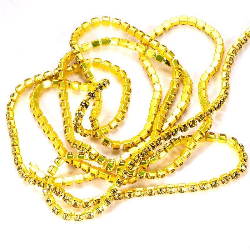Sundaylace Creations & Bling SS6 Metal Rhinestone Chain Ss10 Yellow Citrine Stone, on YELLOW Coloured Metal Rhinestone Chain