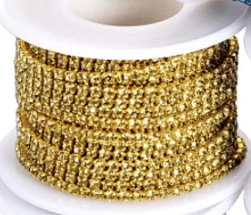 Sundaylace Creations & Bling SS6 Metal Rhinestone Chain Ss10 Yellow Citrine Stone, on YELLOW Coloured Metal Rhinestone Chain