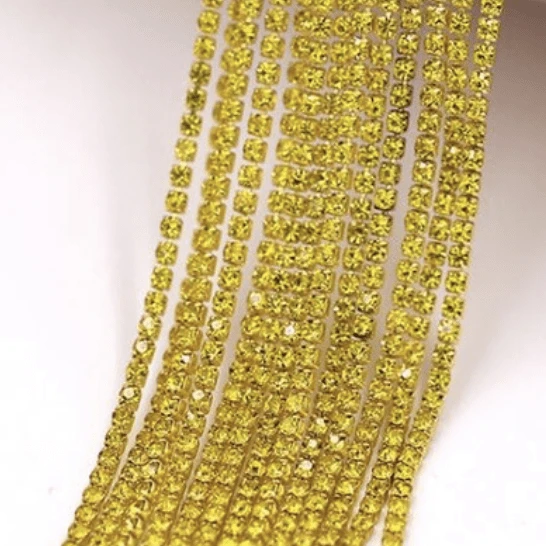 Sundaylace Creations & Bling SS6 Metal Rhinestone Chain Ss10 Yellow Citrine Stone, on YELLOW Coloured Metal Rhinestone Chain (Sold in 36")