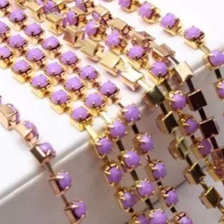 Sundaylace Creations & Bling SS12 Metal Rhinestone Chain Ss12 Light Purple Lilac on Gold Metal Rhinestone Chain