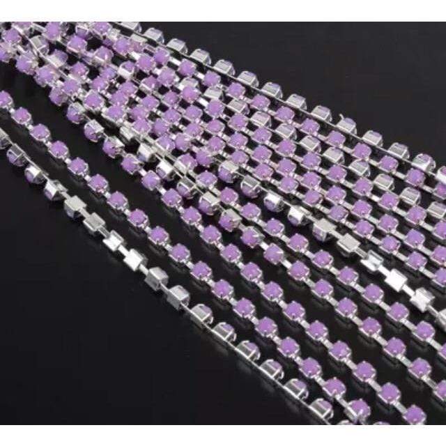 Sundaylace Creations & Bling SS12 Metal Rhinestone Chain Ss12 Light Purple Lilac on SILVER Metal Rhinestone Chain