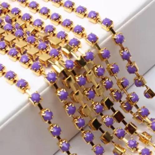 Sundaylace Creations & Bling SS12 Metal Rhinestone Chain Ss12 Purple on Gold Metal Rhinestone Chain