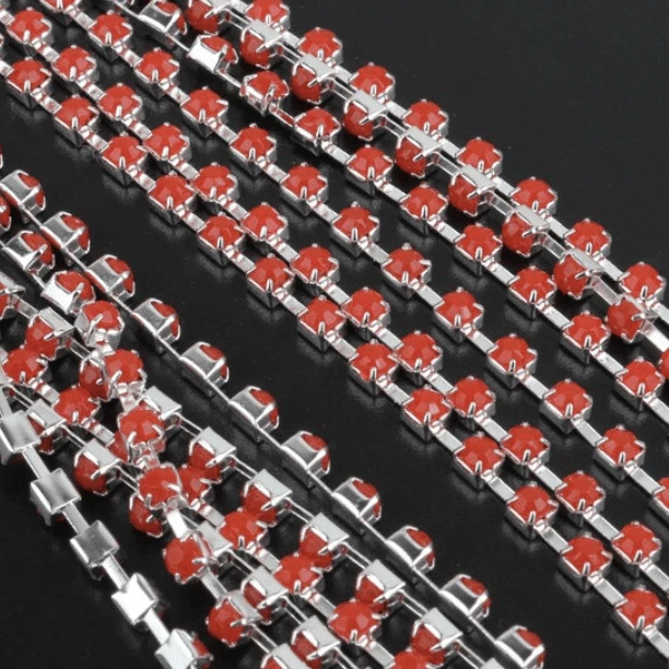 Sundaylace Creations & Bling SS12 Metal Rhinestone Chain Ss12 Red Acrylic Stones on Silver Metal Rhinestone Chain
