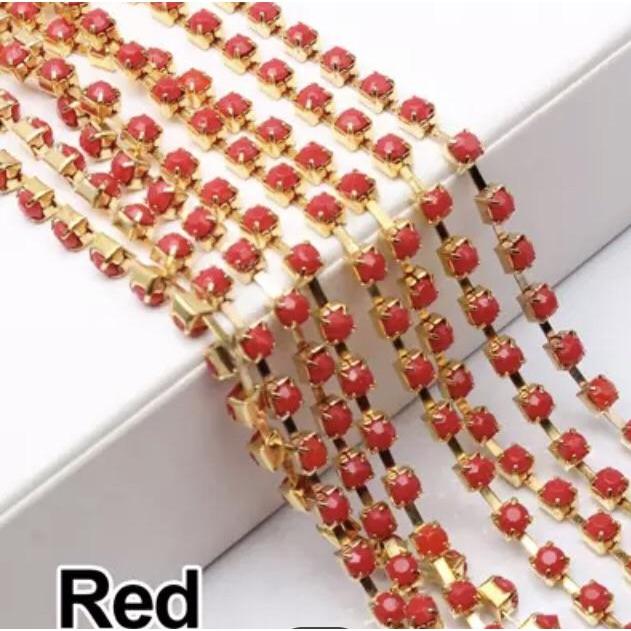 Sundaylace Creations & Bling SS12 Metal Rhinestone Chain Ss12 Red on Gold Metal Rhinestone Chain