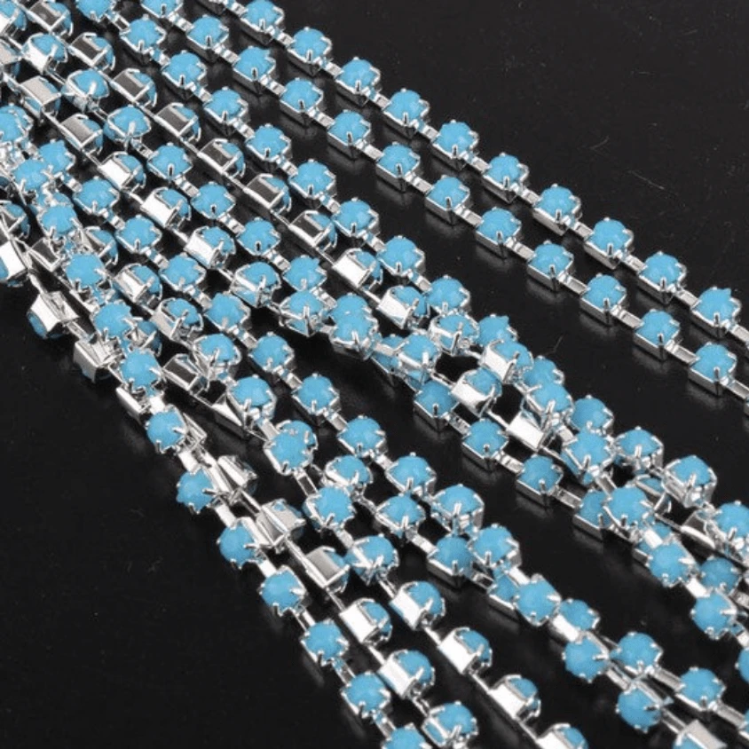 Sundaylace Creations & Bling SS12 Metal Rhinestone Chain Ss12 Sky Blue Acrylic Stones on Silver Metal Rhinestone Chain