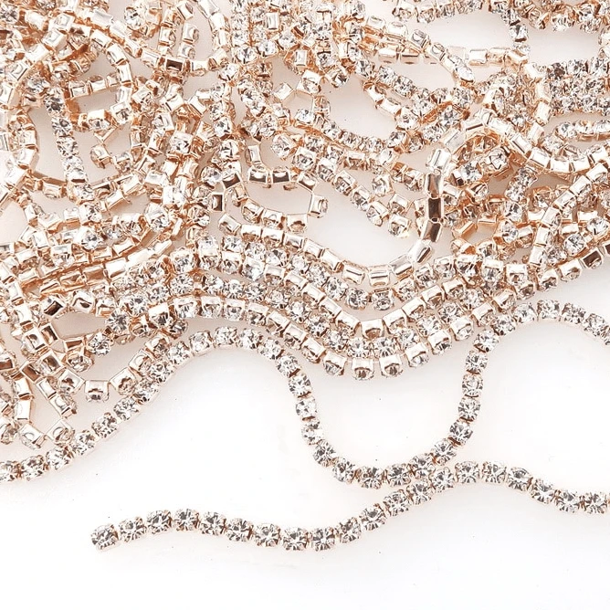 Sundaylace Creations & Bling SS6 Metal Rhinestone Chain Ss12 & Ss6 Clear Stone DENSE, Light Rose Gold /Champagne Metal Rhinestone Chain, Sold in yard