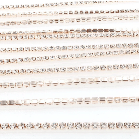 Sundaylace Creations & Bling SS6 Metal Rhinestone Chain Ss6 Champange/Light Rose Gold Chain 33” Ss12 & Ss6 Clear Stone DENSE, Light Rose Gold /Champagne Metal Rhinestone Chain, Sold in yard