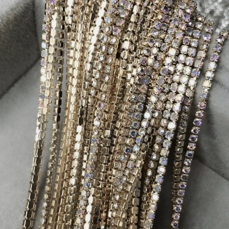 Sundaylace Creations & Bling SS4 Metal Rhinestone Chain Ss4 AB Gold Metal Rhinestone Chain, Dense Chain, 33"