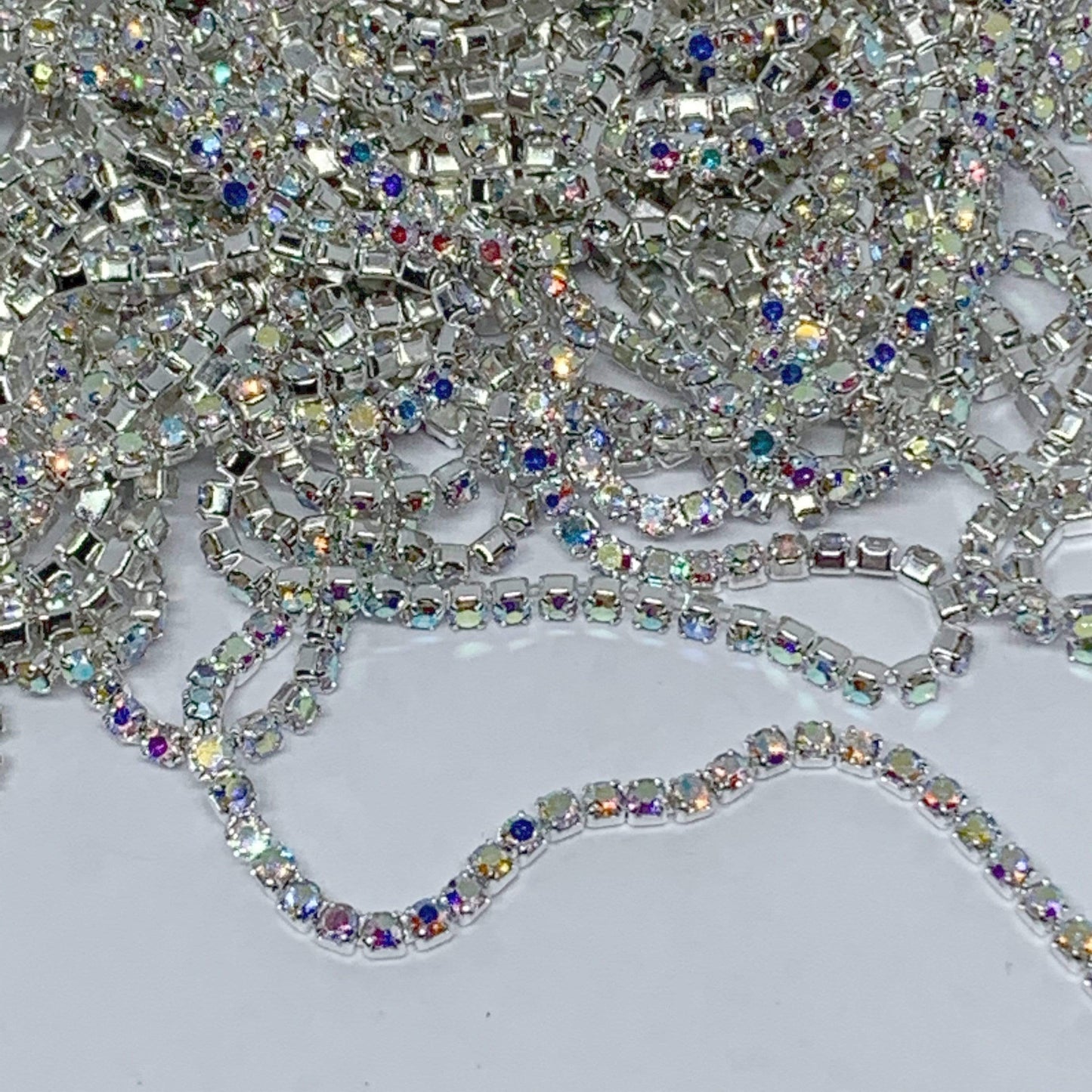 Sundaylace Creations & Bling SS4 Metal Rhinestone Chain Ss4 AB Silver Metal Rhinestone Chain, Dense Chain, 33" inches