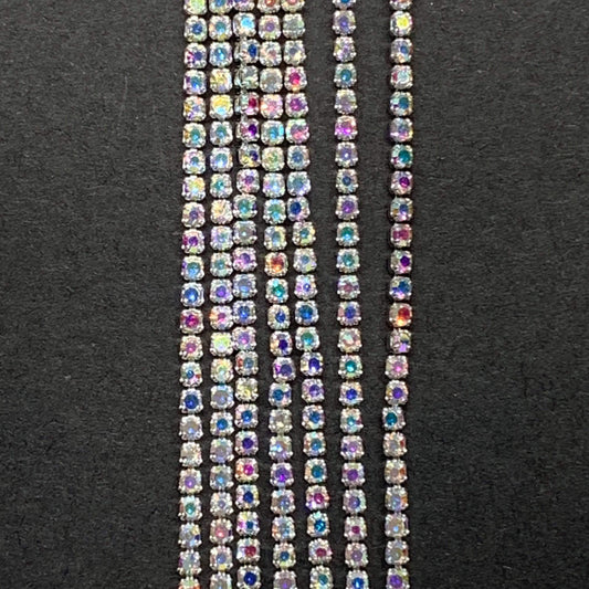 Sundaylace Creations & Bling SS4 Metal Rhinestone Chain Ss4 AB Silver Metal Rhinestone Chain, Dense Chain, 33" inches