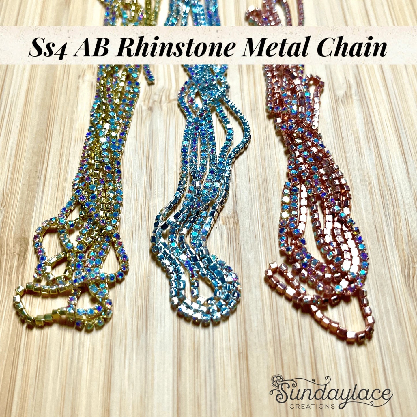 Sundaylace Creations & Bling SS4 Metal Rhinestone Chain SS4 AB Stone on Rose Gold-Gold-Silver Rhinestone Metal Chain Set, Black Friday Door crashers Deals