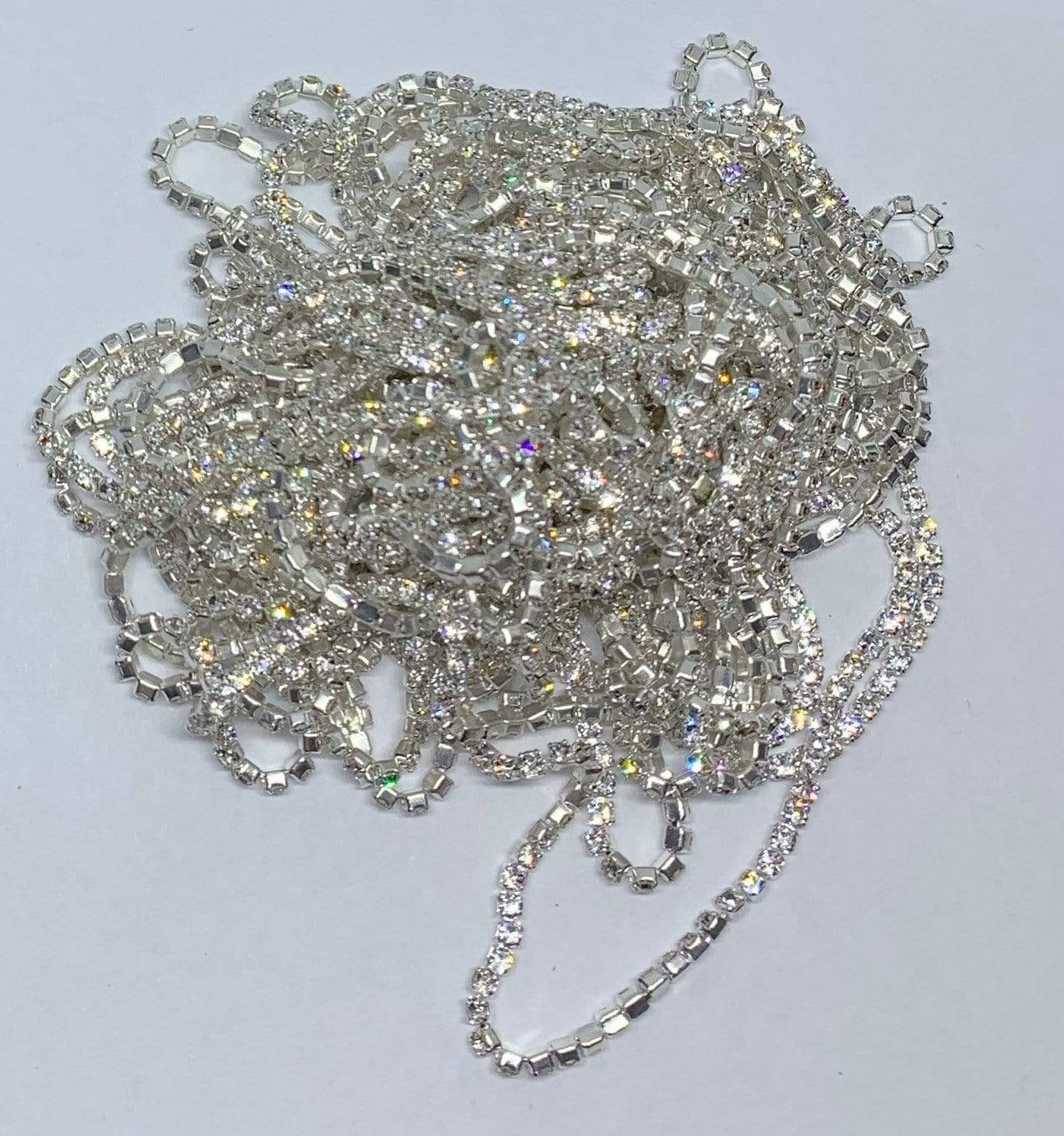 Sundaylace Creations & Bling SS4 Metal Rhinestone Chain Ss4 Clear Silver Metal Rhinestone Chain, Dense Chain, 33" inches