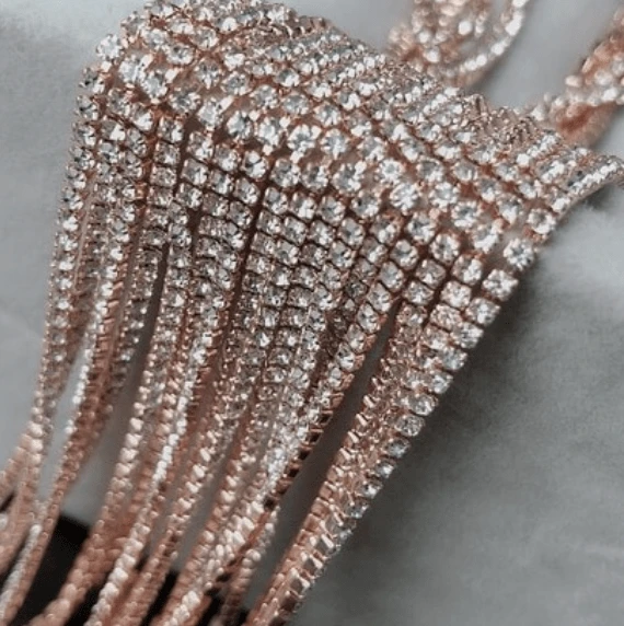 Sundaylace Creations & Bling SS4 Metal Rhinestone Chain Ss4 CLEAR Stone, on Rose Gold Metal Rhinestone Chain, Dense Chain 33"