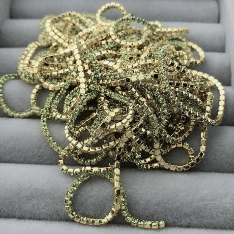 Sundaylace Creations & Bling SS4 Metal Rhinestone Chain Ss4 Green Stone, on Silver/Gold Metal Rhinestone Chain, Dense Chain 33"