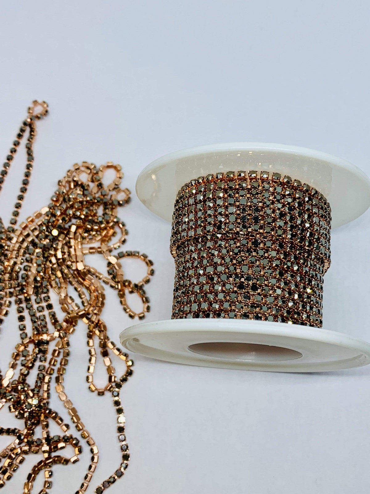 Sundaylace Creations & Bling SS4 Metal Rhinestone Chain Ss4 Gunmetal Stone in Rose Gold Metal Chain, Rhinestone Metal Chain, Sold by "33