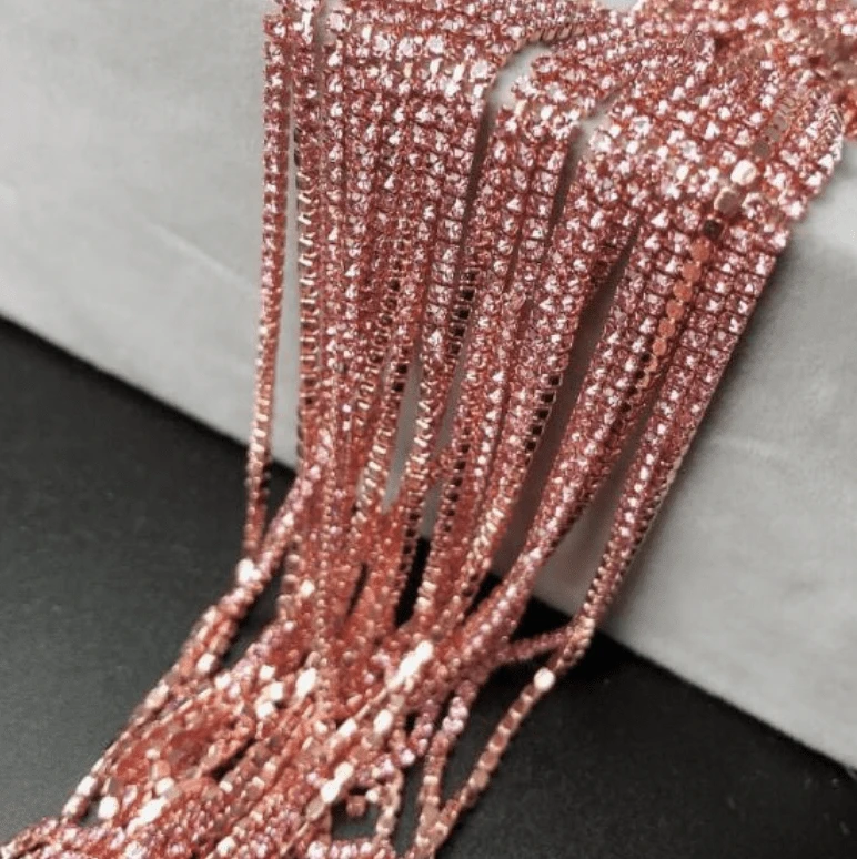 Sundaylace Creations & Bling SS4 Metal Rhinestone Chain Ss4 ROSE Pink on ROSE GOLD CHAIN Ss4 Pink Stone on Gold/rose gold/silver Metal Rhinestone Chain, Dense, 33''