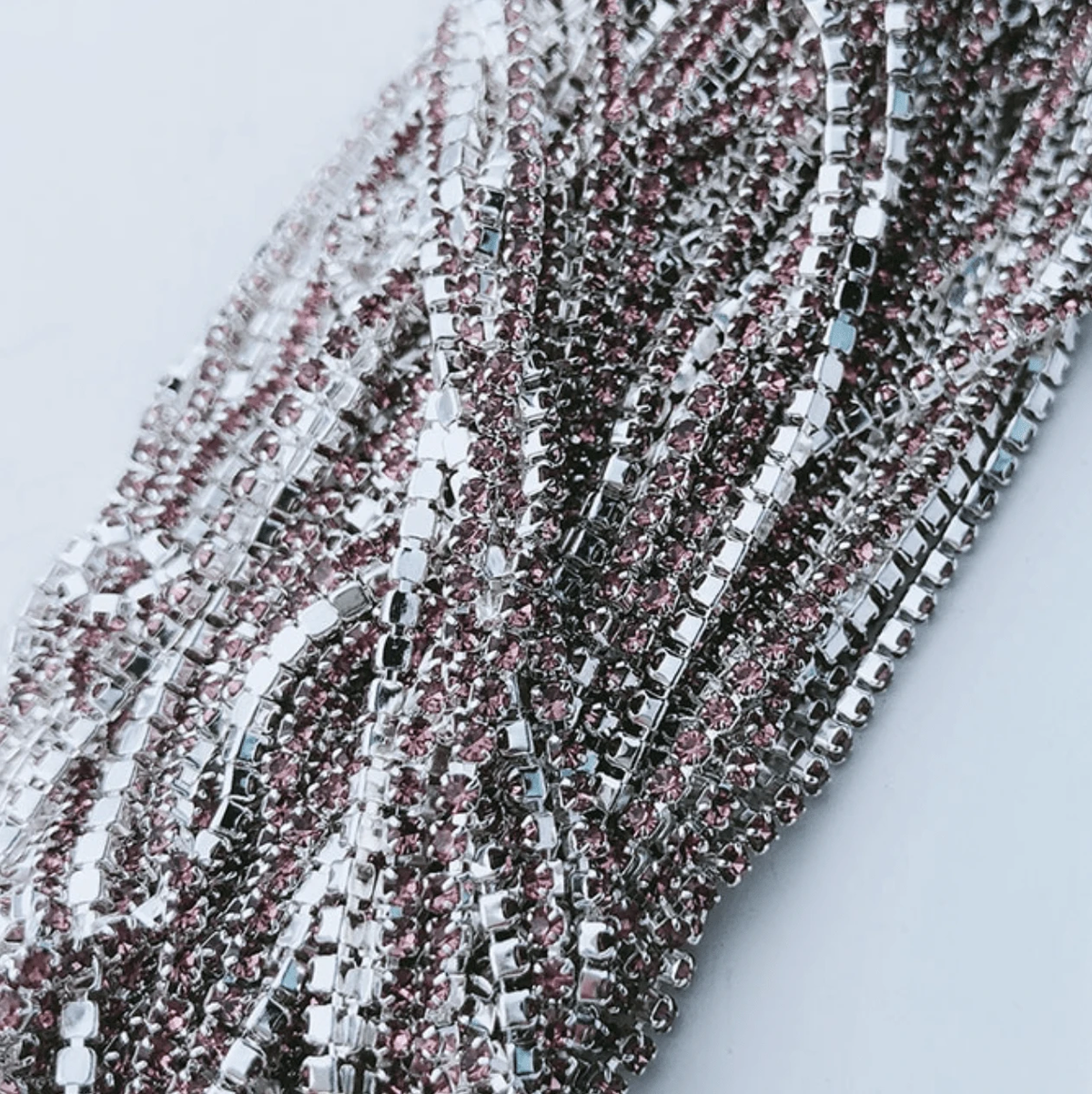 Sundaylace Creations & Bling SS4 Metal Rhinestone Chain Ss4 Pink on SILVER CHAIN Ss4 Pink Stone on Gold/rose gold/silver Metal Rhinestone Chain, Dense, 33''