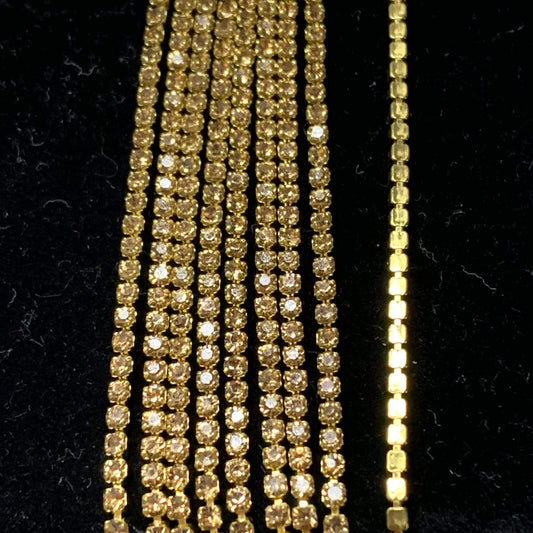 Sundaylace Creations & Bling SS4 Metal Rhinestone Chain SS4 Yellow TOPAZ on Gold Ss4 Yellow Stone, on Gold/Silver Metal Rhinestone Chain, Dense Chain 33"