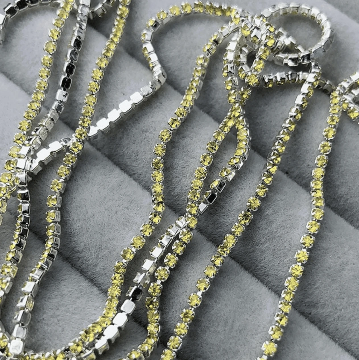 Sundaylace Creations & Bling SS4 Metal Rhinestone Chain SS4 Yellow on Silver Ss4 Yellow Stone, on Gold/Silver Metal Rhinestone Chain, Dense Chain 33"