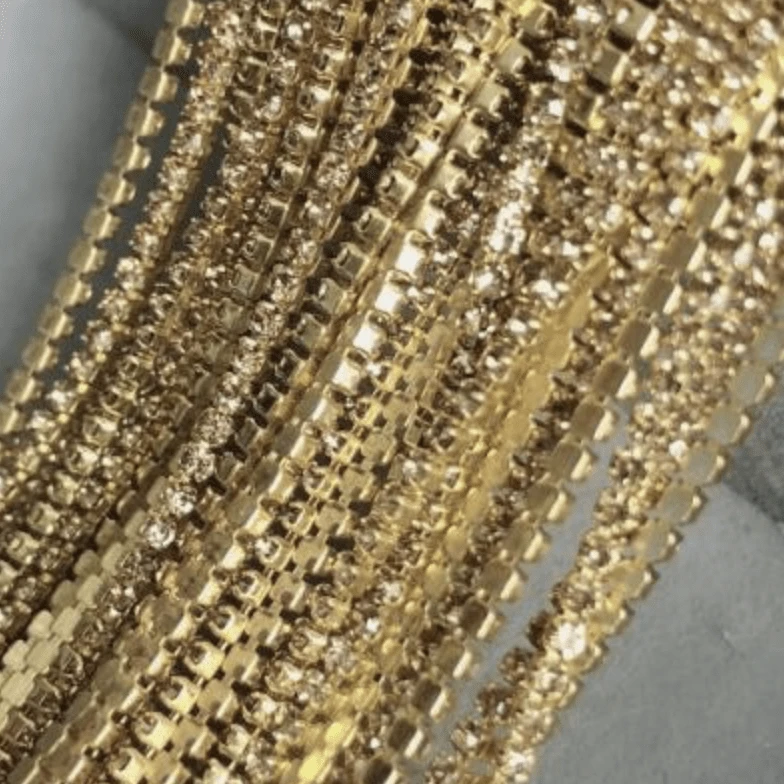 Sundaylace Creations & Bling SS4 Metal Rhinestone Chain Ss4 Yellow Stone, on Gold/Silver Metal Rhinestone Chain, Dense Chain 33"