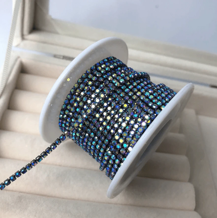 Sundaylace Creations & Bling SS6 Metal Rhinestone Chain Ss6 AB Dark Amethyst Purple Stone on Gunmetal Metal Rhinestone Chain