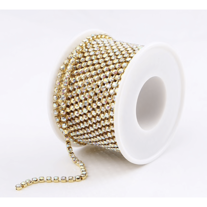 Sundaylace Creations & Bling SS6 Metal Rhinestone Chain Ss6 AB in Dense Cup GOLD Metal Rhinestone Chain