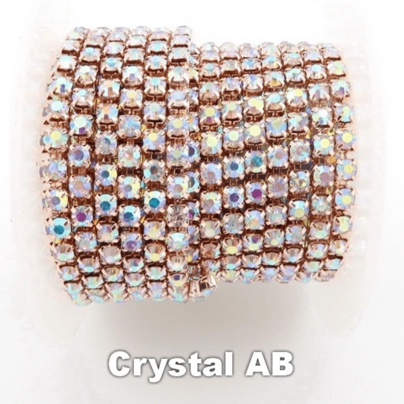 Sundaylace Creations & Bling SS6 Metal Rhinestone Chain Ss6 AB Rhinestone with Champagne Dense Chain, Rhinestone Metal Chain *NEW*