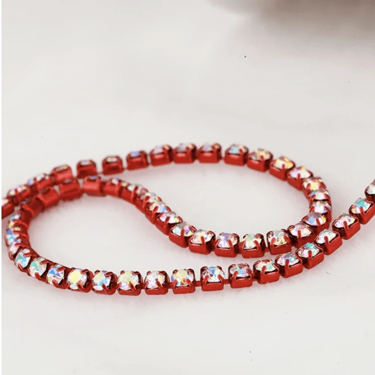 Sundaylace Creations & Bling SS6 Metal Rhinestone Chain Ss6 AB stone Coloured Red Metal Rhinestone Chain