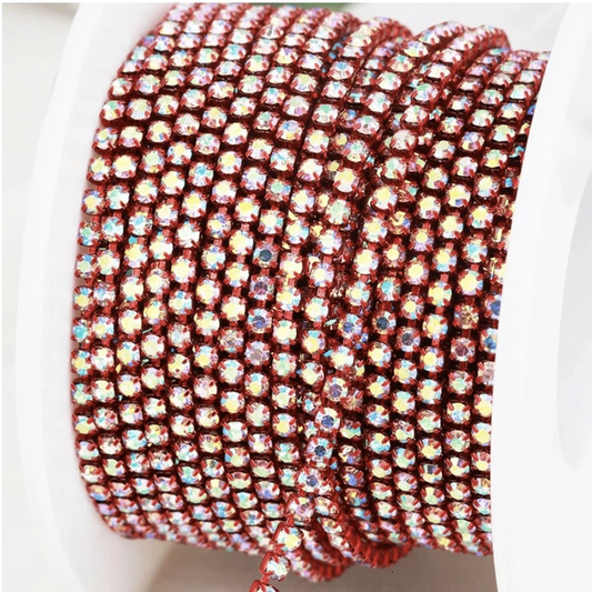 Sundaylace Creations & Bling SS6 Metal Rhinestone Chain Ss6 AB stone Coloured Red Metal Rhinestone Chain